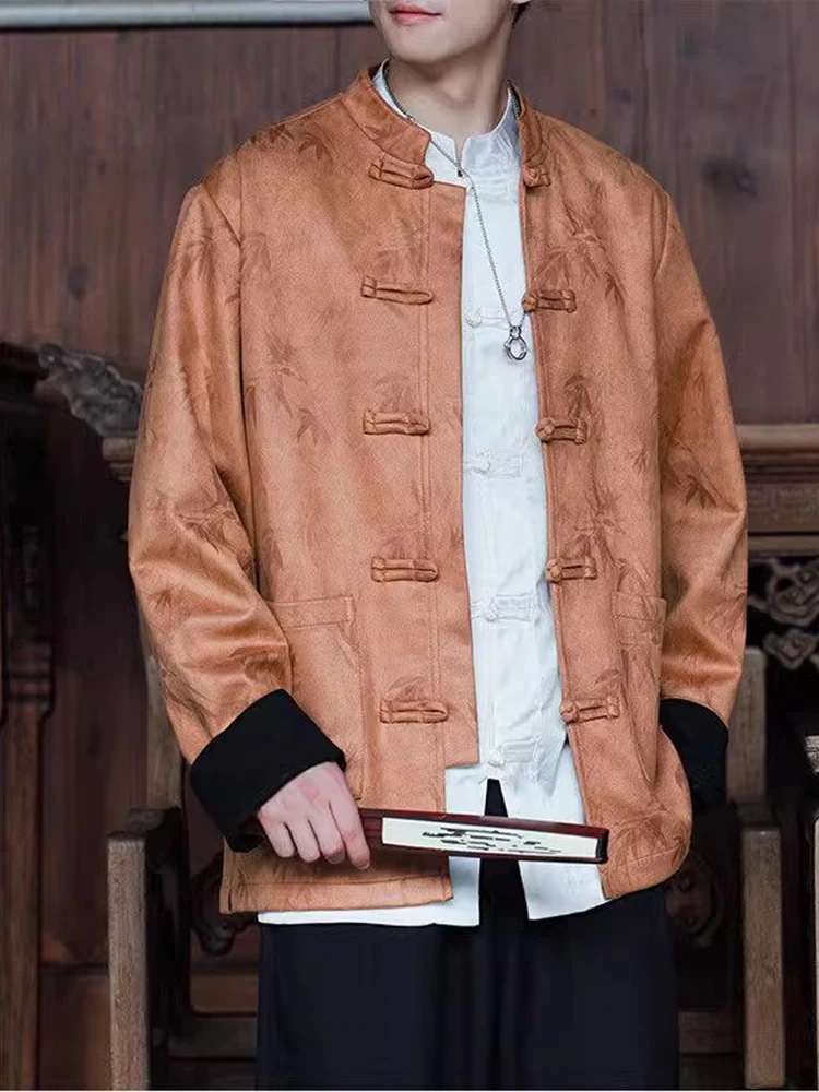 

Новая мужская замшевая куртка в китайском стиле с пуговицами, свободного кроя, молодежная, модная, ветрозащитная, для весны, осени и зимы