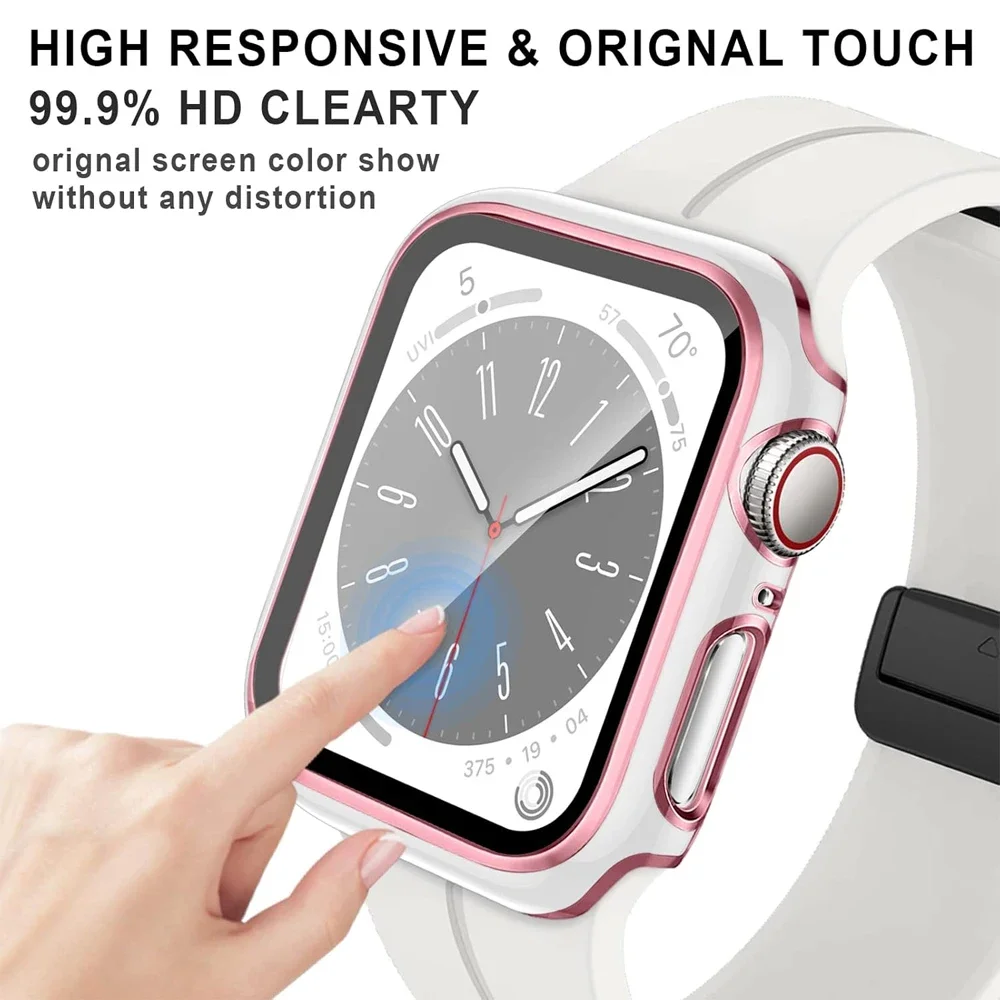 Pelindung Layar untuk Casing Jam Tangan Apple 45Mm 44Mm 41Mm 42Mm 40Mm 38Mm PC Bumper Kaca Antigores + Penutup IWatch Seri 9 8 7 SE 6 5 4