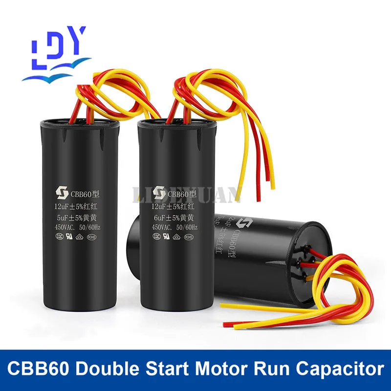 

1Pcs CBB60 Double Start Capacitor Motor Run Capacitor For Washing Machine 6UF 4UF 10UF 4UF 10UF+5UF 12UF+5UF