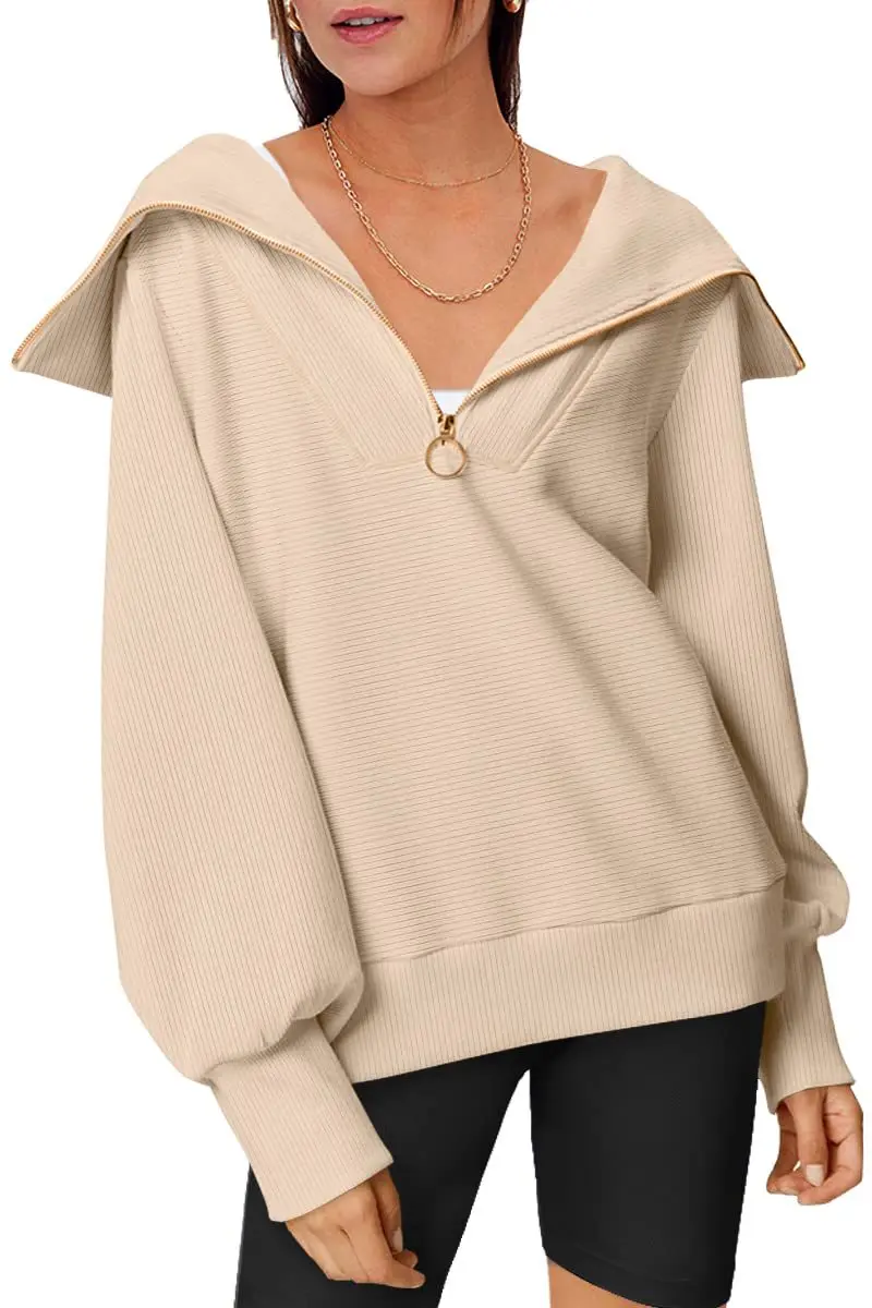 

2023 Autumn Winter Casual Elegant Long Sleeve Solid Color Sweatshirts French Style Women's Fashion Loose Fit Hoodies Zipper Top