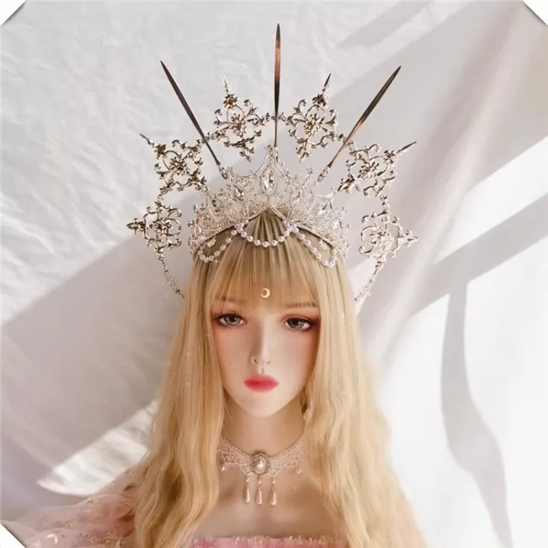 

KC Halo Crown Lolita Sun Goddess Virgin Mary Spiked Halo Bride Crown Headpiece Halloween Costume Accessories Baroque Headwear