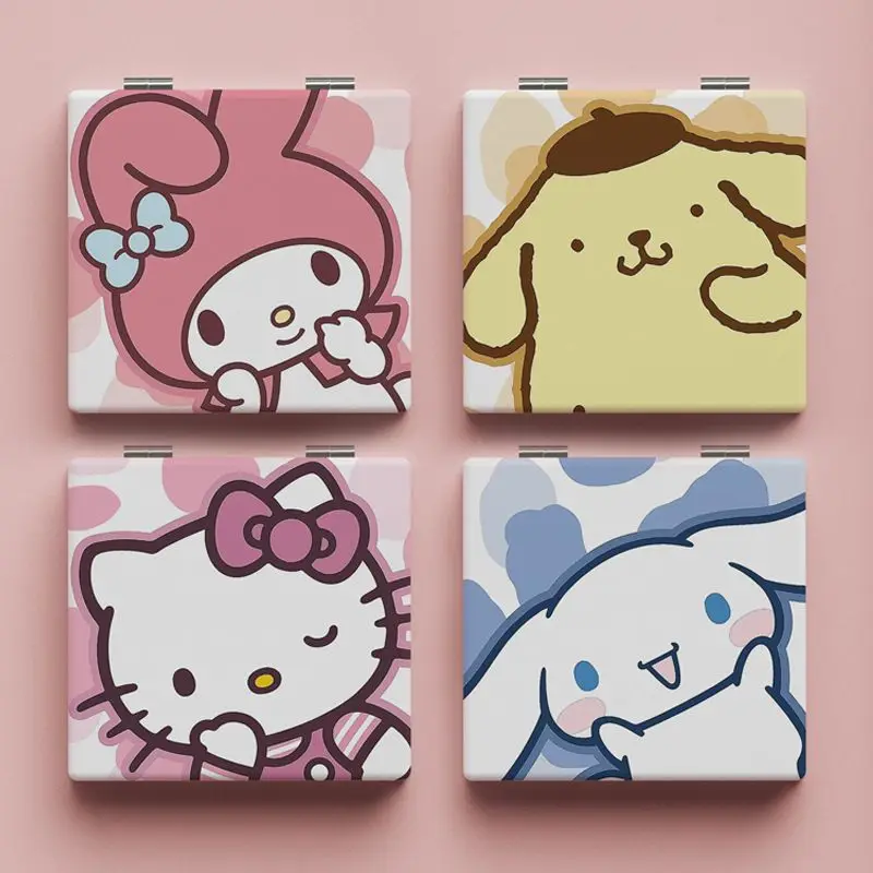 

Портативное складное зеркало с мультяшными персонажами Hello Kitty, Cinnamoroll, My Melody, двустороннее, с рисунком, подарок для макияжа