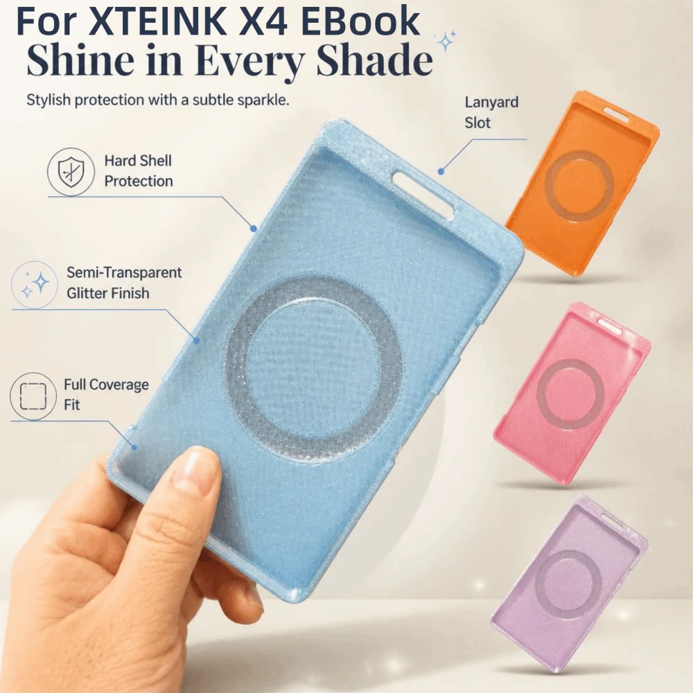 Shimmering E-Reader Case Shockproof Full Coverage Protective Cover Anti-Scratch Portable Cover for XTEINK X4 E-Reader Protection