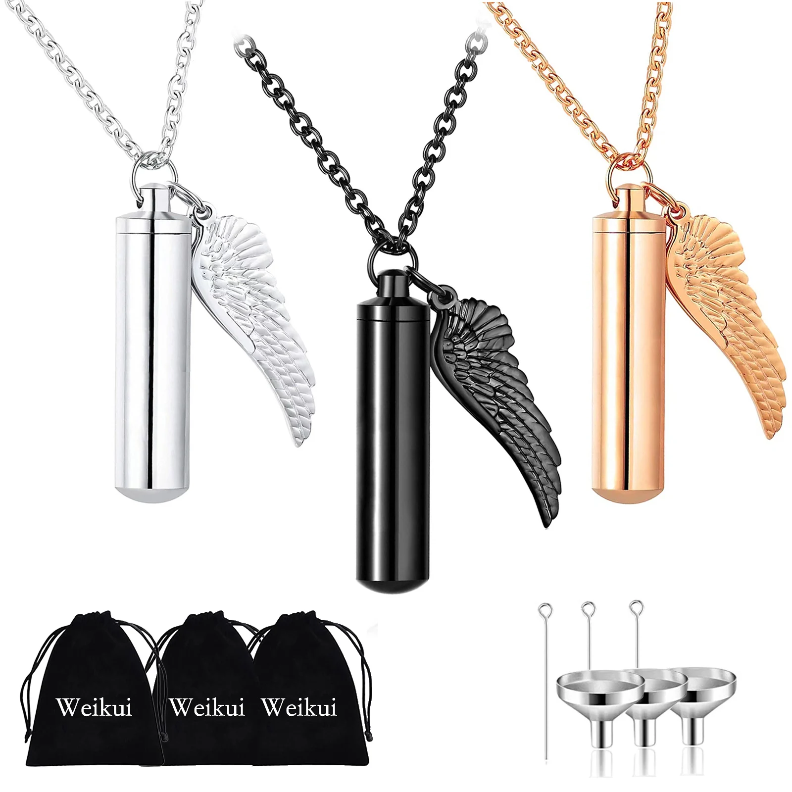 

Urn Necklace for Ashes Memorial Keepsake Pendant with Angel Wing Cylinder Cremation Remembrance Jewelry Necklace for Men/Women