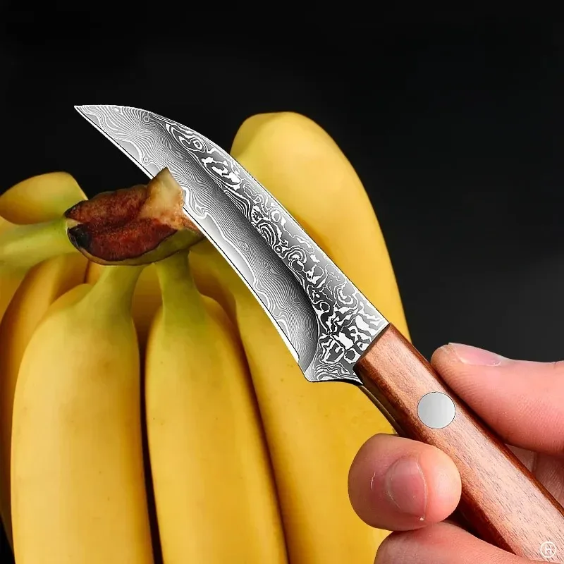 BAKULI-Damascus Steel Fruit Knife, Multifunctional Paring Knife Cutting Banana Specialized Knife Outdoor Machete Camping Knife