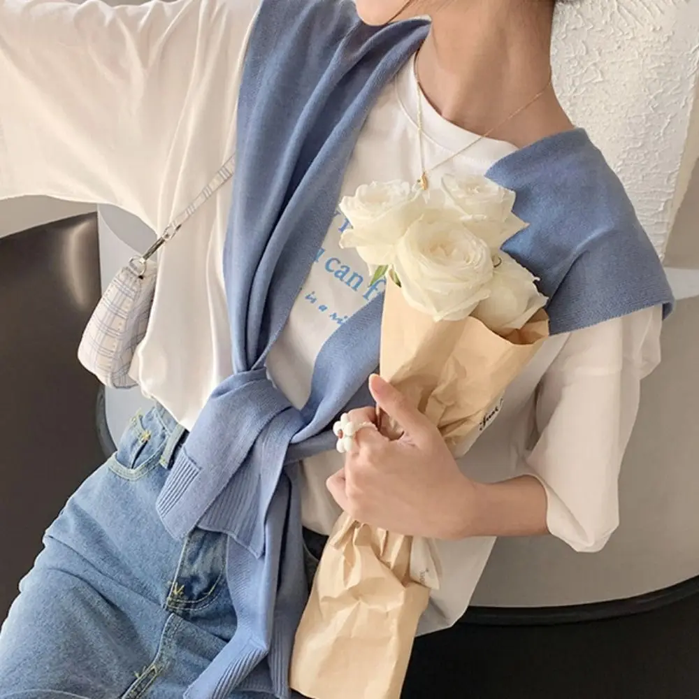 بلوزة أنيقة أكتاف شال محبوك كيب بلون متماسكة وشاح عباءة وشاح اكسسوارات طوق وهمية الإناث