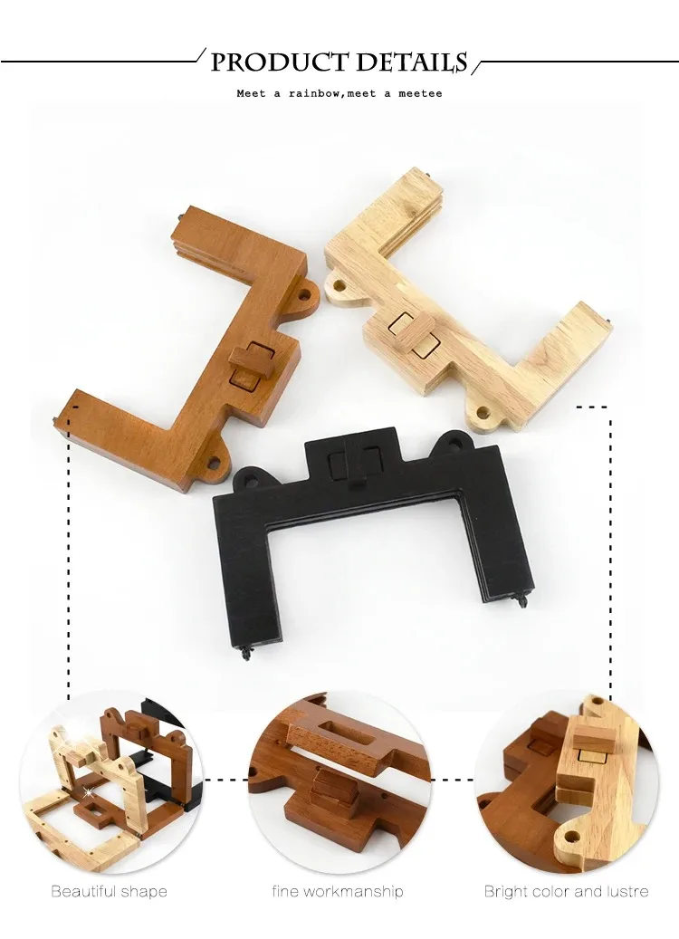 1Pc 16/22cm Wooden Bag Frame Handle Purse Making Bracket Square Clasp Frames for Handbag DIY Sewing Craft Accessories Parts