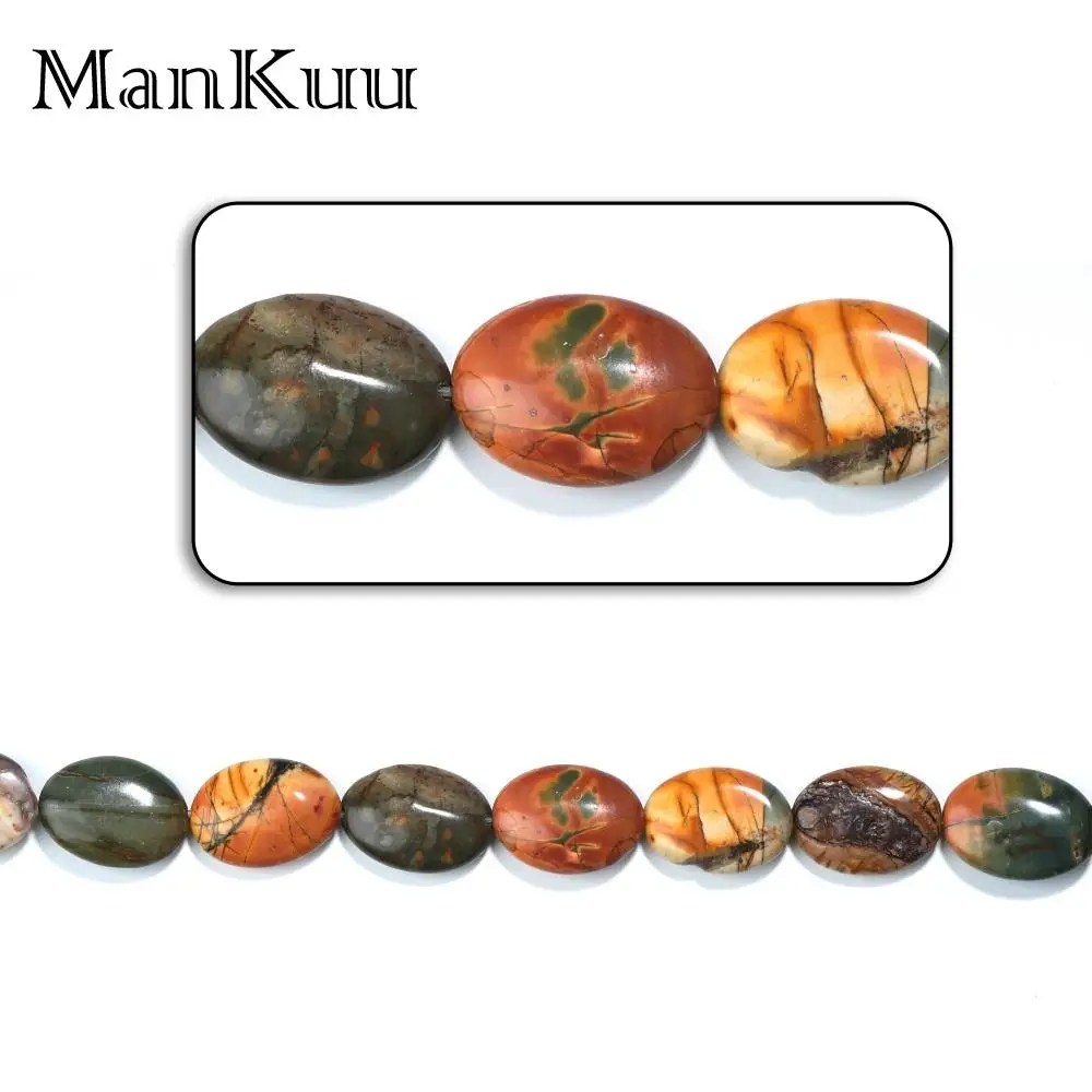 ManKuu Natural Stone Picasso Red Turquoise Beads Flat Oval Shape DIY Jewelry Accessories Things to do Aesthetic Bracelets 10PCS