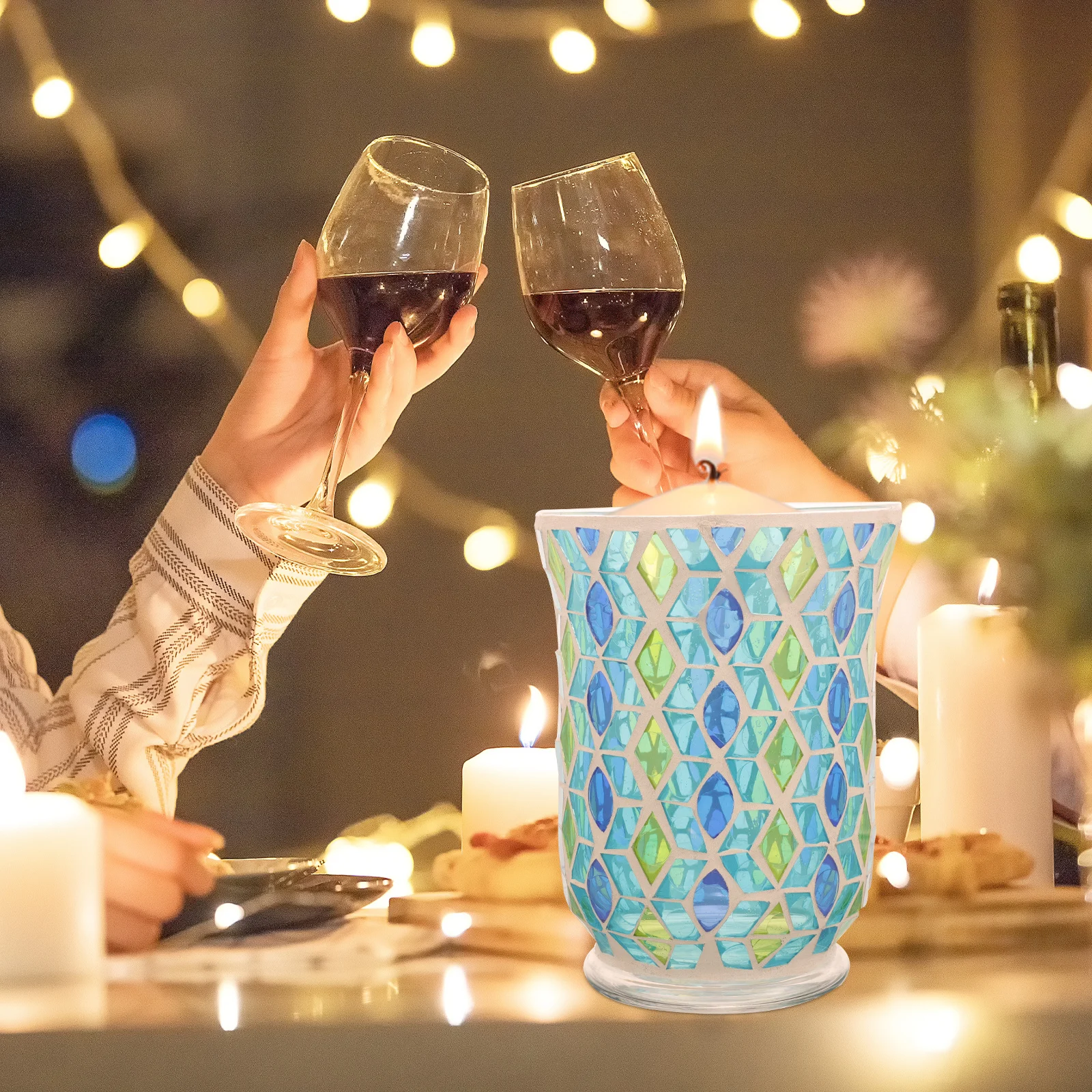 

Tealight Holder Mosaic Glass Stand Decorative Cup Romantic Cozy Home Decor Table Centerpiece