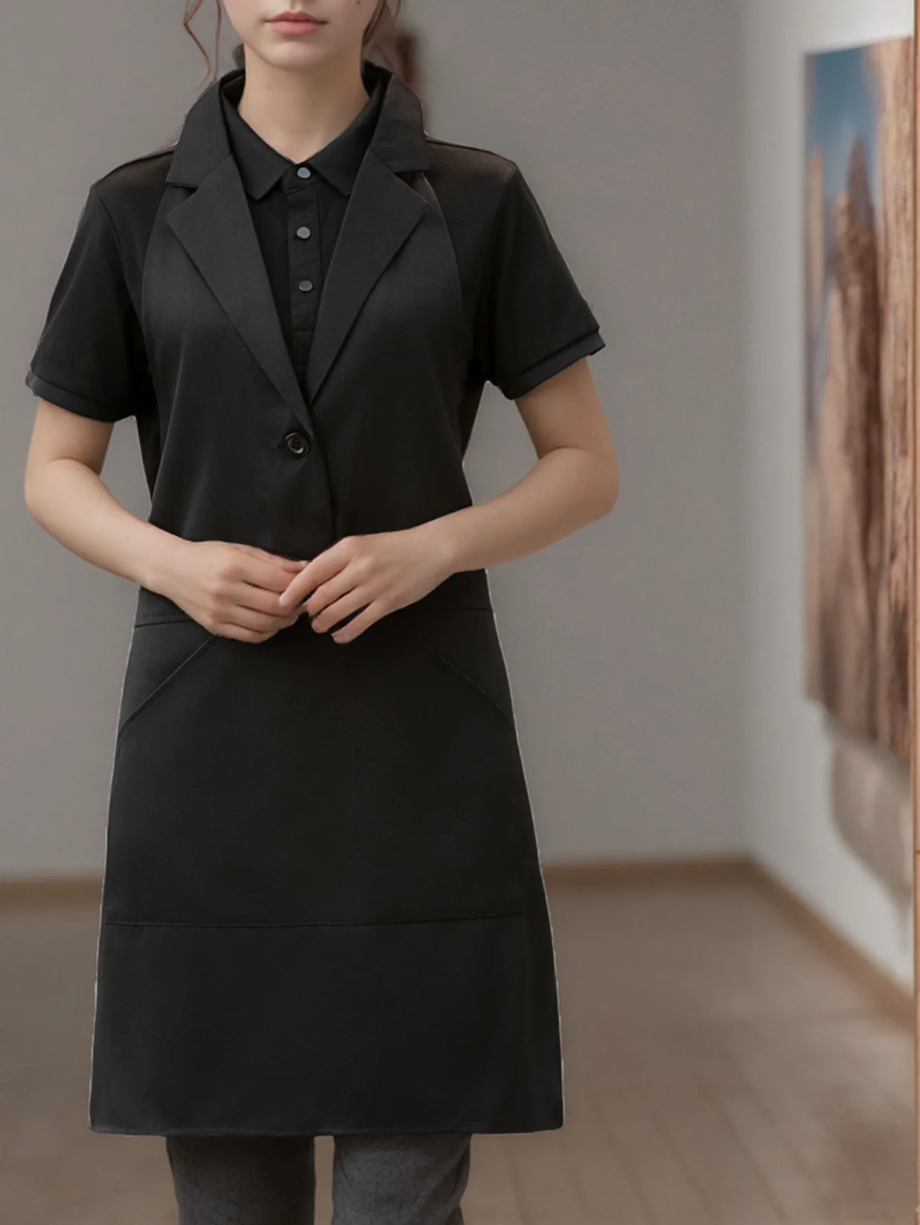 1 Piece of Suit Collar Overalls for Hotel Restaurant Coffee Shop Bakery Female Waitress Uniform Apron Shopping Mall Gallery Work
