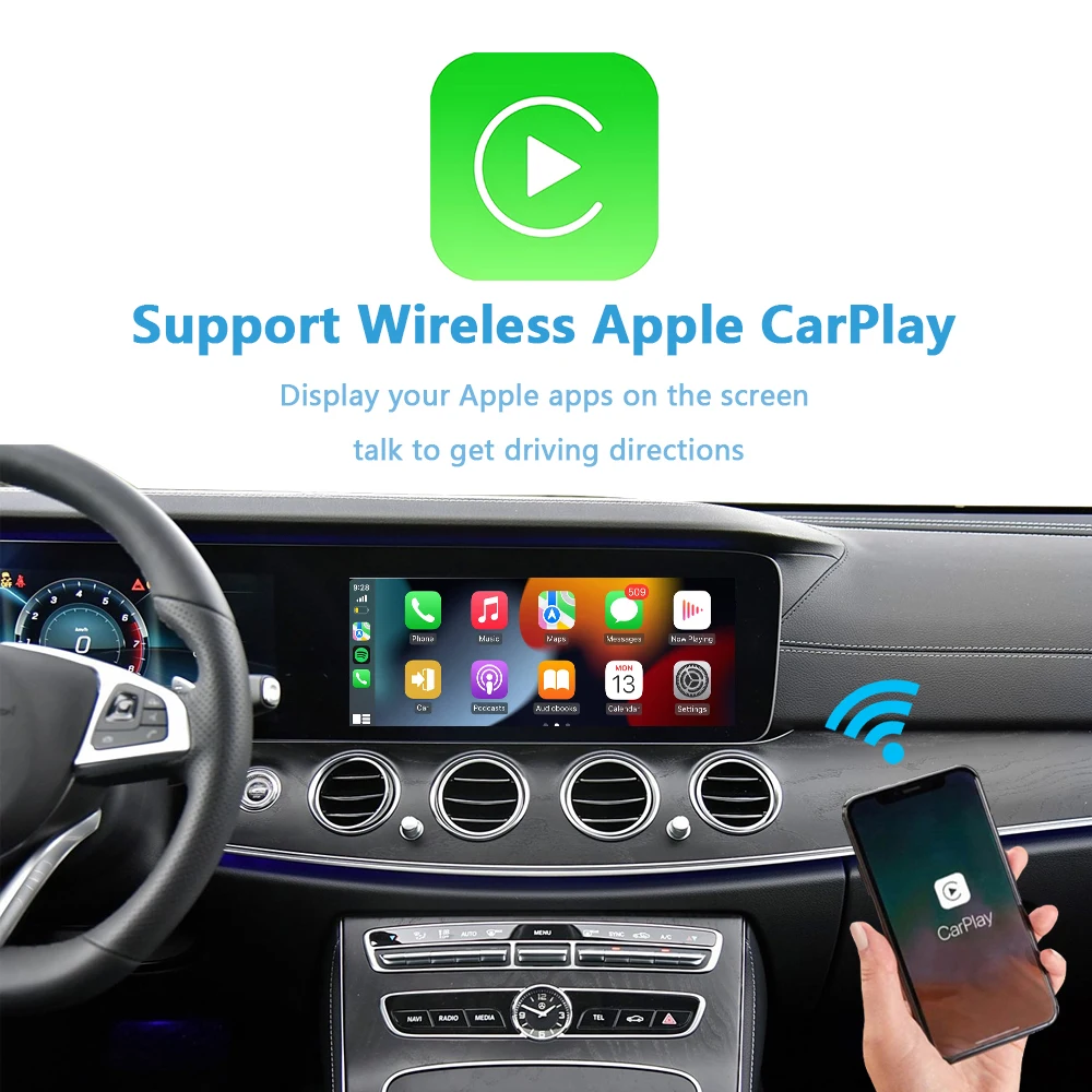 Mise à niveau de la caméra d'origine sans fil Apple CarPlay, mise à niveau de la classe E, Android Auto Fit, iPhone Link Plug and Play, Mercedes W212, W213