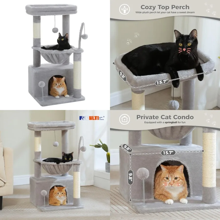 

4-in-1 Cat Tree, 33'' Cat Tower for Indoor Cats with Large Cat Condo, Scratching Post for Cats with Deep Hammockand Cozy Top Pe