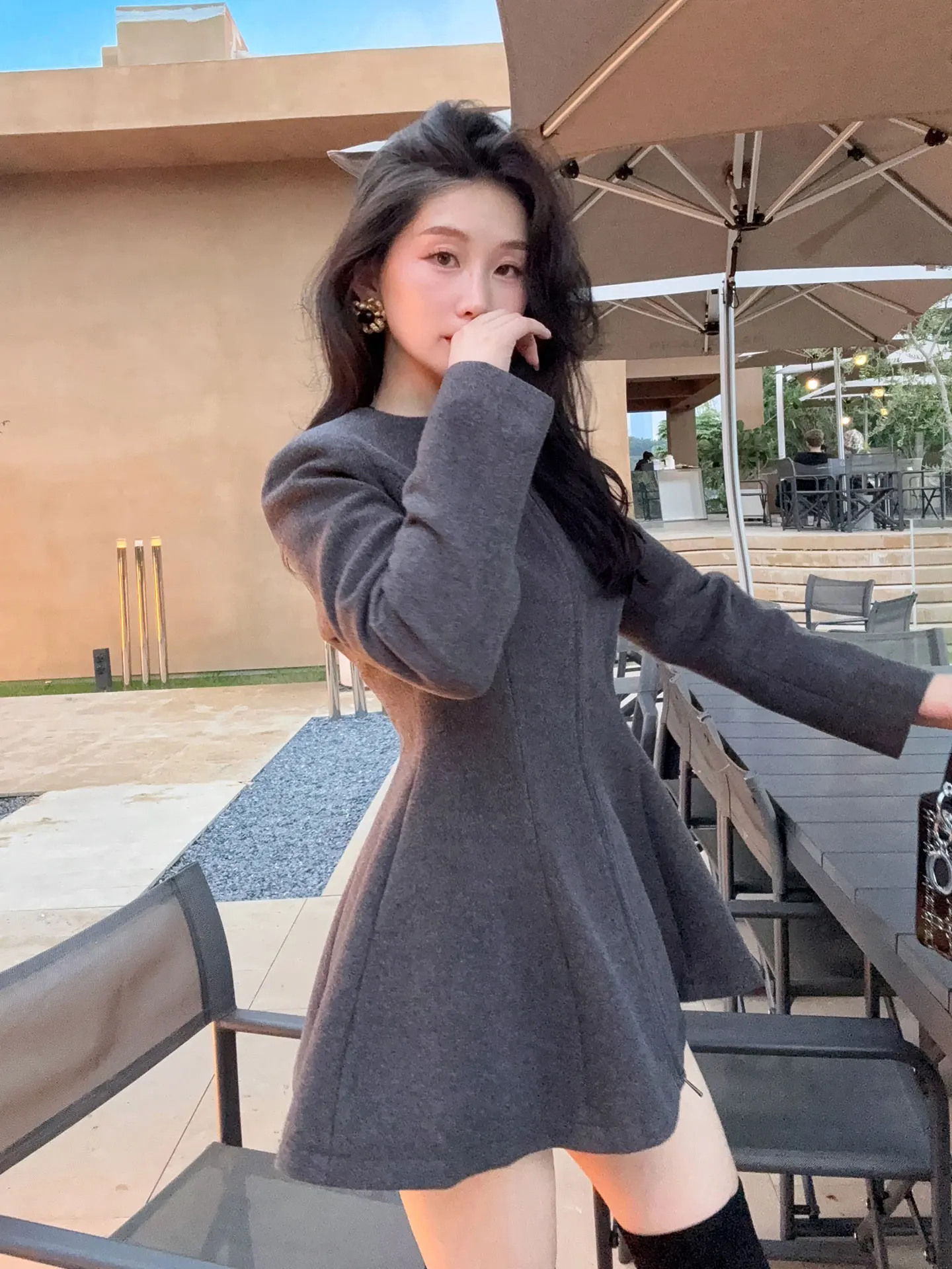 

YANGXIAOJING: Новое модное женское шерстяное пальто-юбка с эффектом похудения, утепленное, для повседневной носки, элегантный дизайн, зимнее.