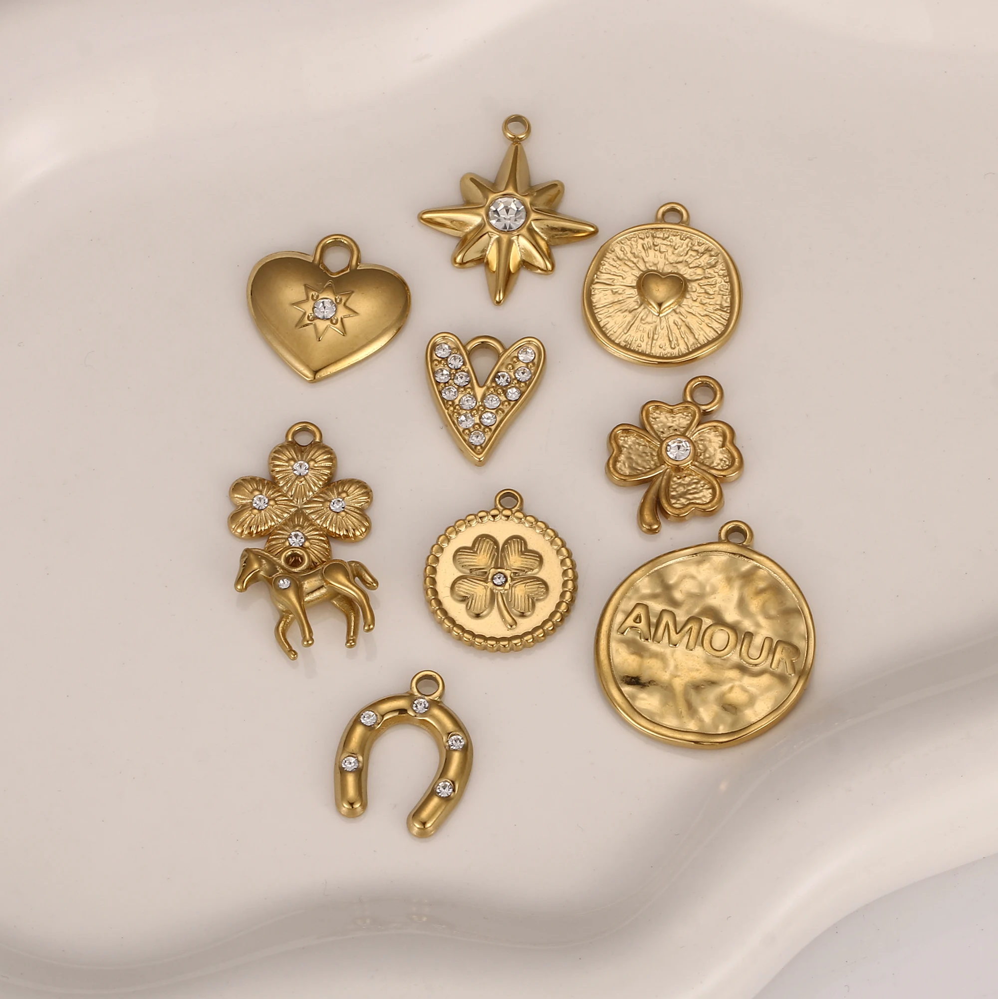 3 Stücke Nordstern/Herz/Hufeisen Anhänger aus Edelstahl, exquisiter Strass-Anhänger für DIY-Halsketten, Ohrringe, Valentinstag-Schmuckherstellung – Detail 7
