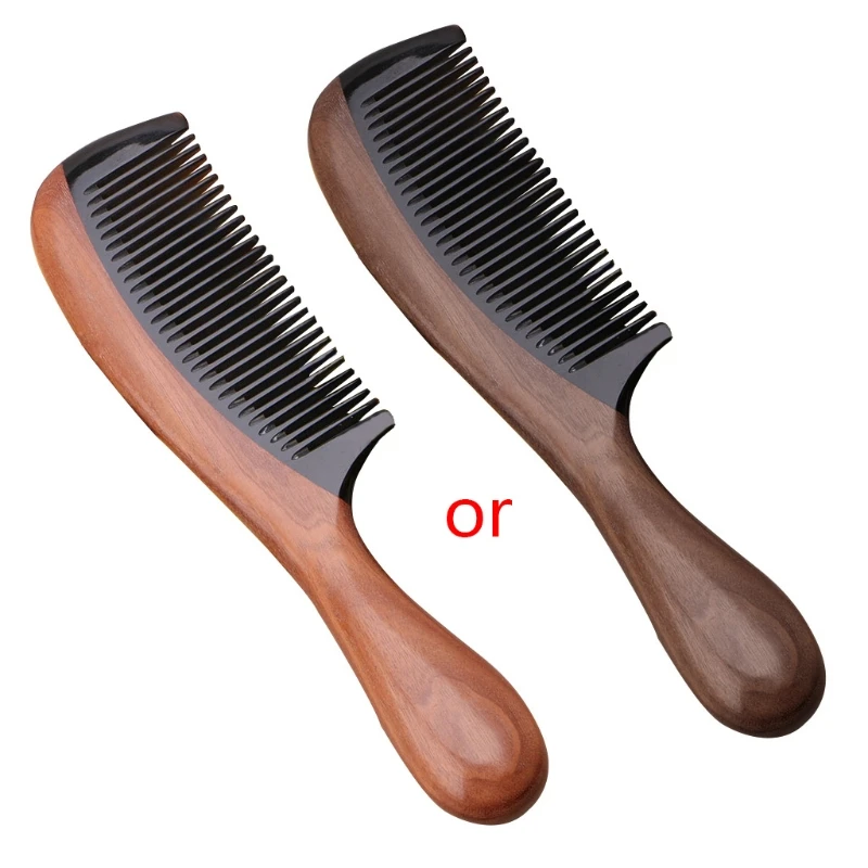 

RXJC Natural Ox Horn Green Fragrant Comb Wooden Handle Combs Hair Care