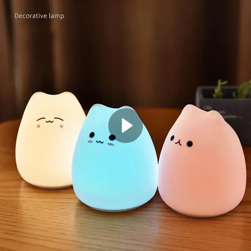 LED Night Light Touch Sensor Cat Silicone Colorful Cat Light Child Holiday Christmas Gift Bedroom Sleepping Desktop Decor Lamp