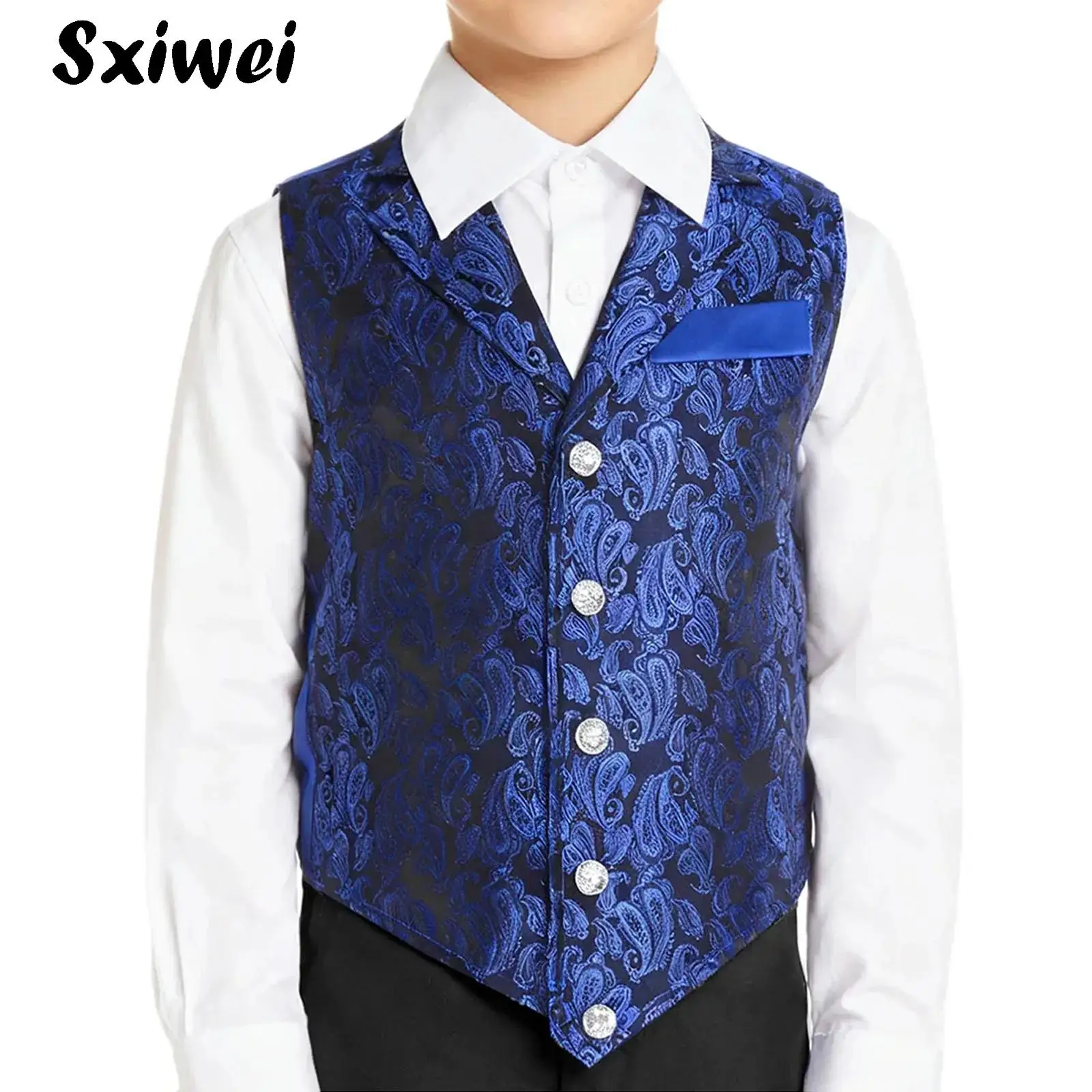 الأولاد بيزلي سترة دعوى الاطفال السادة فستان رسمي الجاكار زر أسفل صدرية لحفل الزفاف ملابس خارجية #1