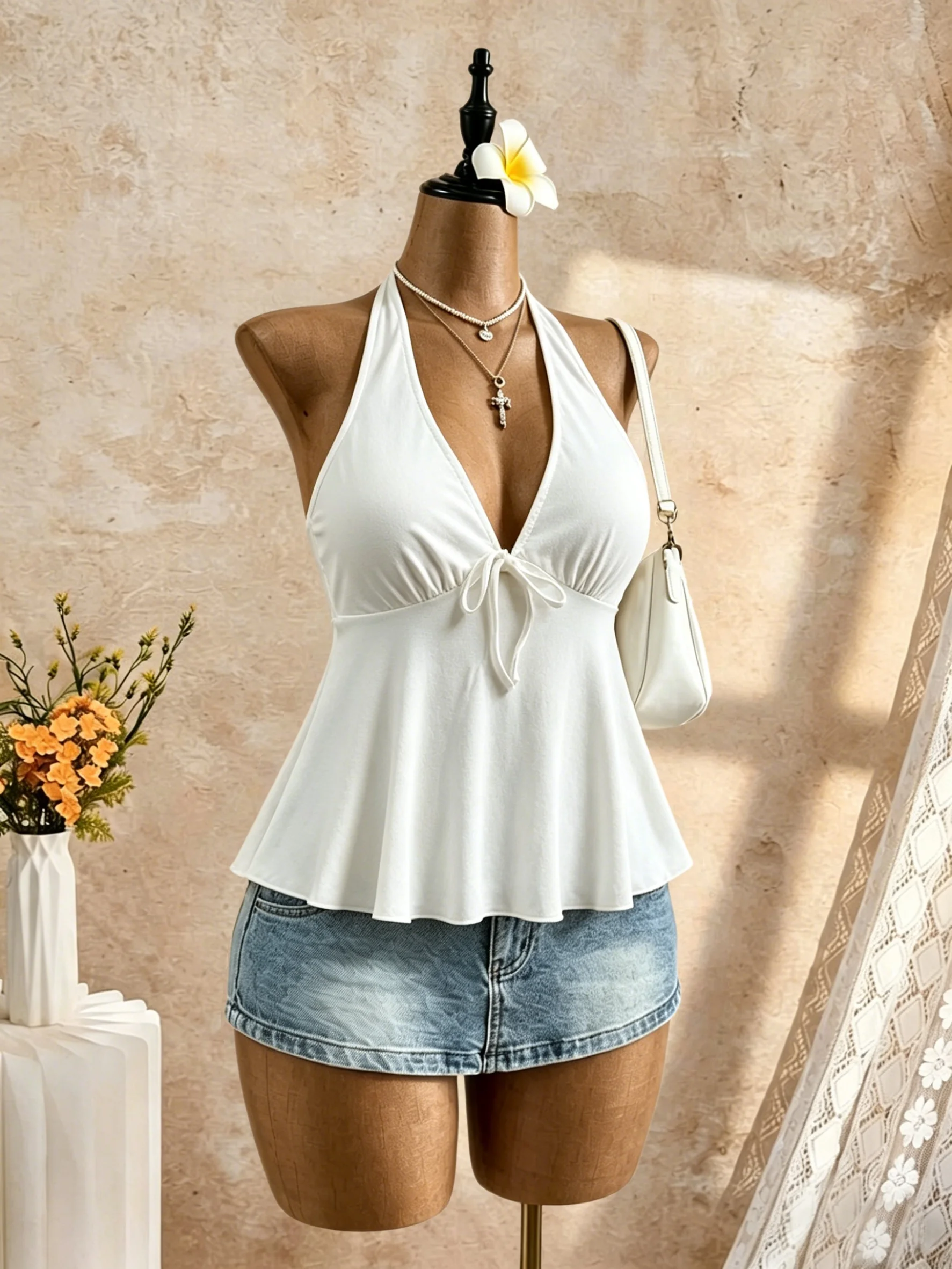 Women Halter Deep V Neck Front - đánh giá và giá Suspender Tank Top