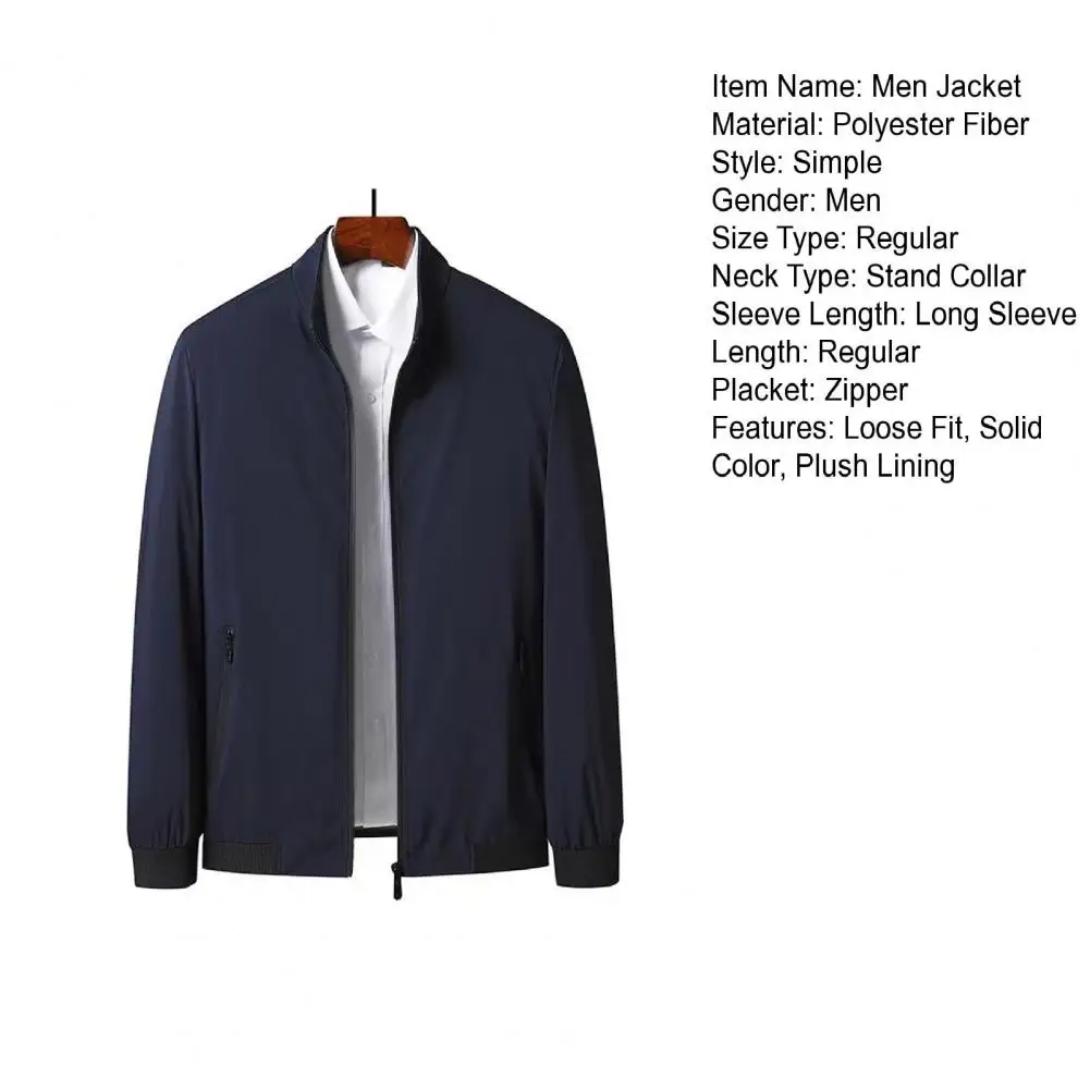 Men Windproof Jacket Men's Stand Collar Jacket Windproof Long Sleeve Outerwear with Zipper Closure Smart Temperament Coat