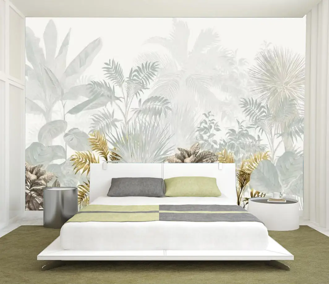 

Customized size mural hand-painted rainforest plant leaf wallpaper home decoration palm leaf tapestry mural 3d wallpaper