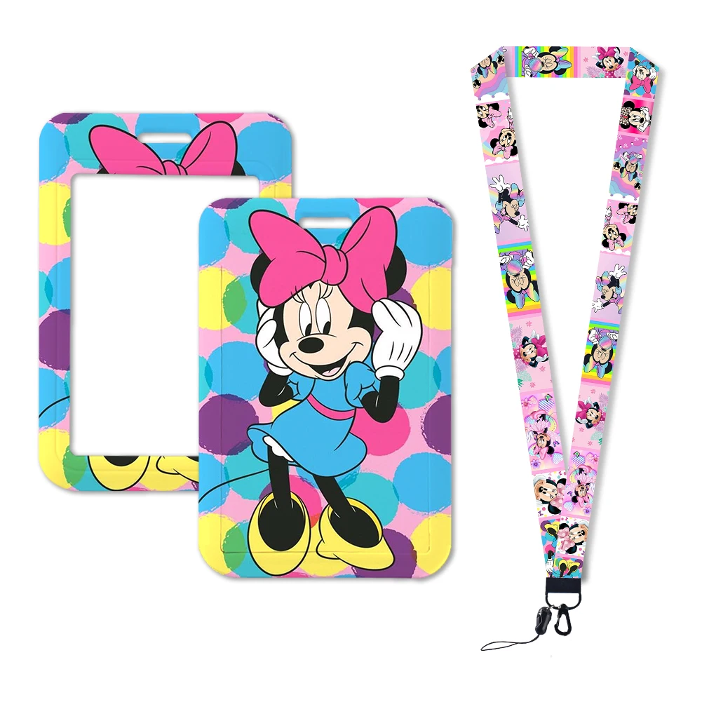 Gantungan kunci seri Disney Minnie Mickey Pink, gantungan kunci Lanyard seri Mickey, gantungan kunci lucu lencana kartu kredit ID, tali Lanyard untuk hadiah Aksesori kunci