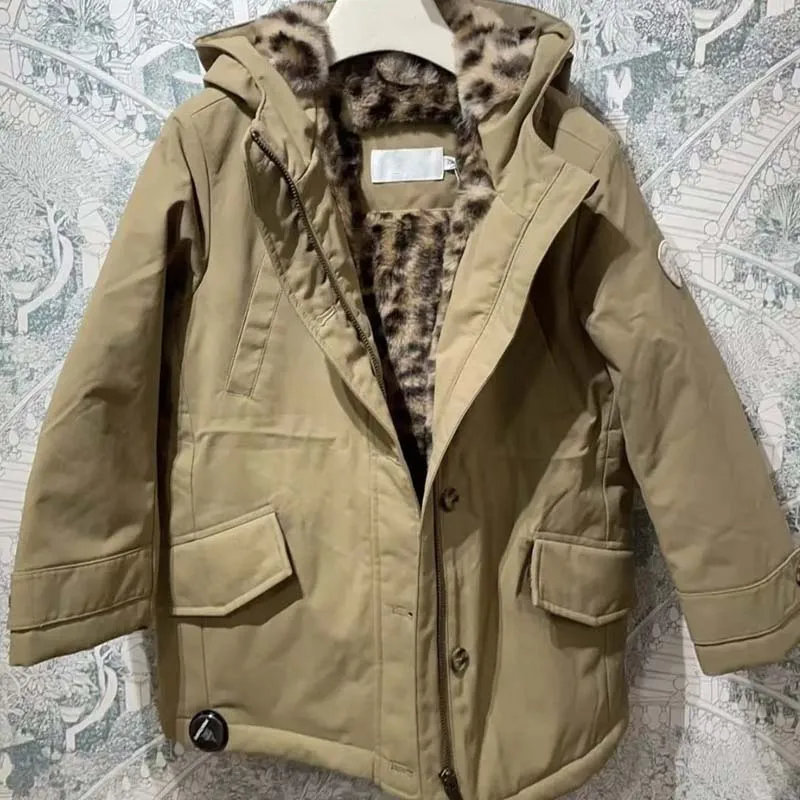 

В наличии 2022, осенне-зимняя ветрозащитная утолщенная теплая куртка с капюшоном для маленьких девочек, куртки для мальчиков, детская внутренняя куртка с леопардовым принтом