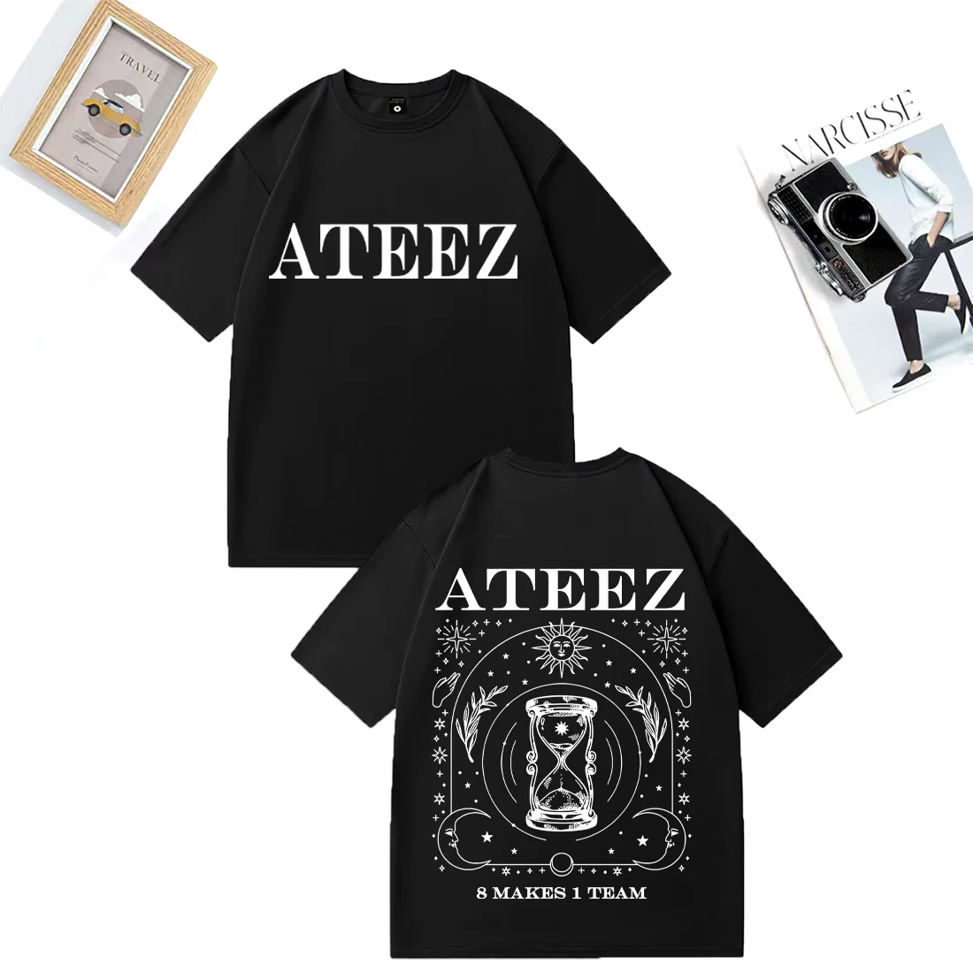 

kpop Ateez 8 Makes 1 Team Music Tour print T-shirt Men Women vintage Oversized Tee shirt Unisex 100% Cotton short sleeve Tshirts