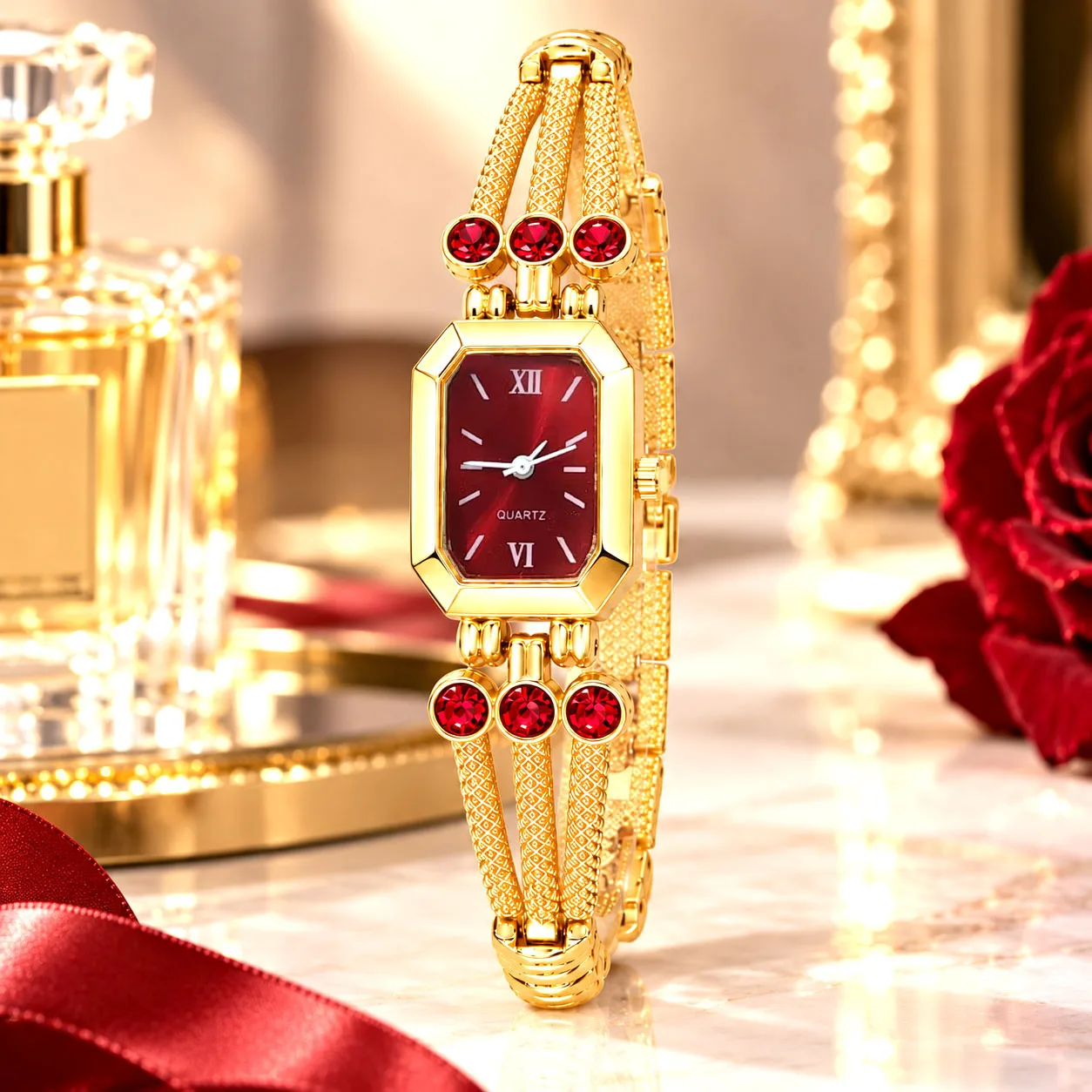 1Pc New Fashion Quartz Watch Rectangular Case Shape Quartz Watch Ideal Gift for Valentine's Day, Anniversary, Birthday