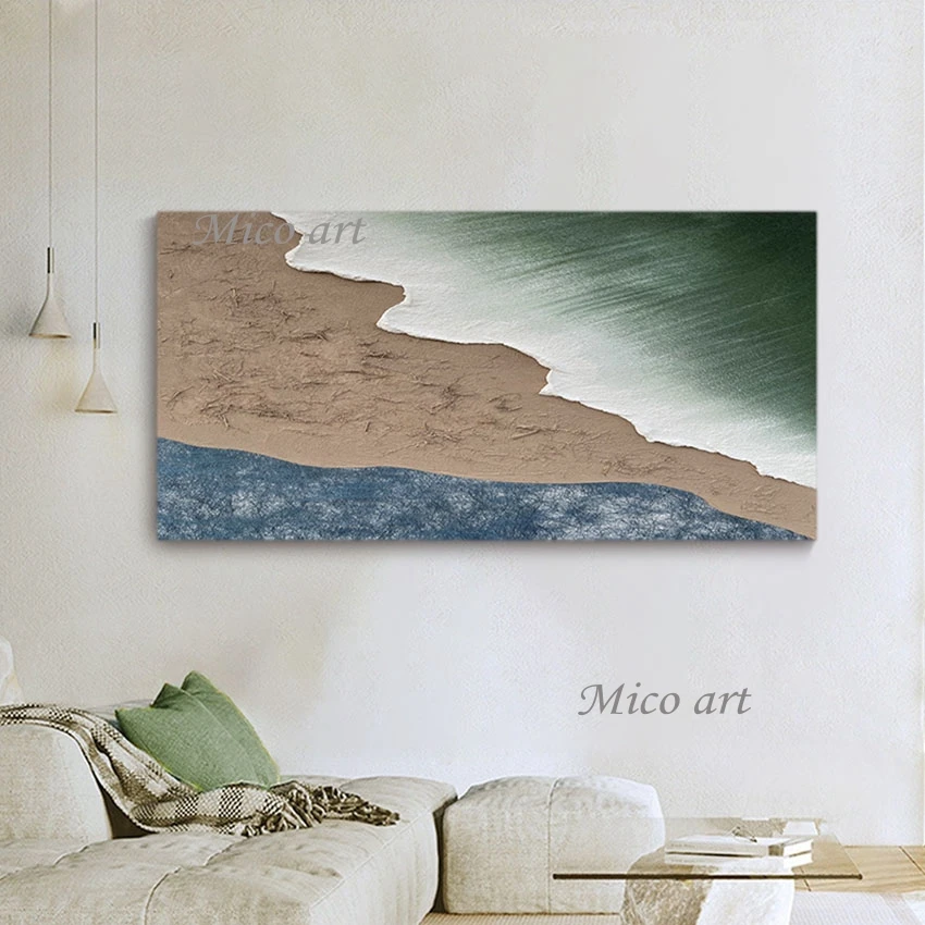 

Seascape Hand Drawn Canvas Wall Art, Abstract, Thick Acrylic Picture for Living Room Decor, Unframed Knife Painting, Showpieces