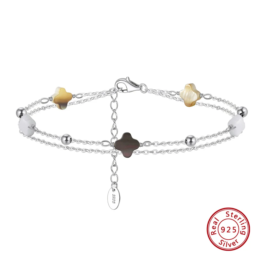 

Kiss Mandy Vintage Lucky Clover Women's Bracelet 925 Sterling Silver Flower Chain Bracelet Fashion Charm Bracelet Gift GMB66