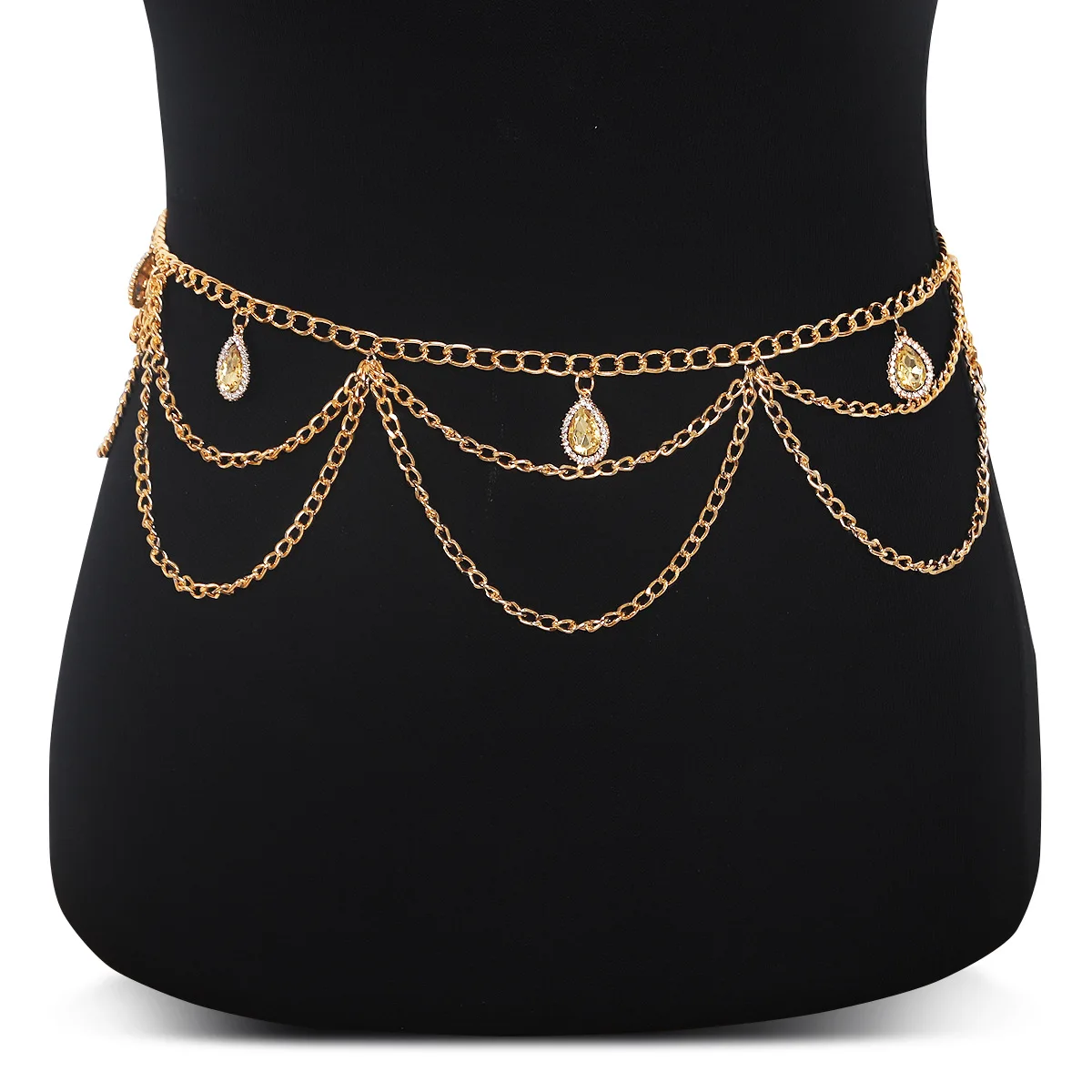 Light Luxury Multi-layer Retro Style Champagne  Gemstone Pendant Waist Chain Ladies' Body Chain Jewelry