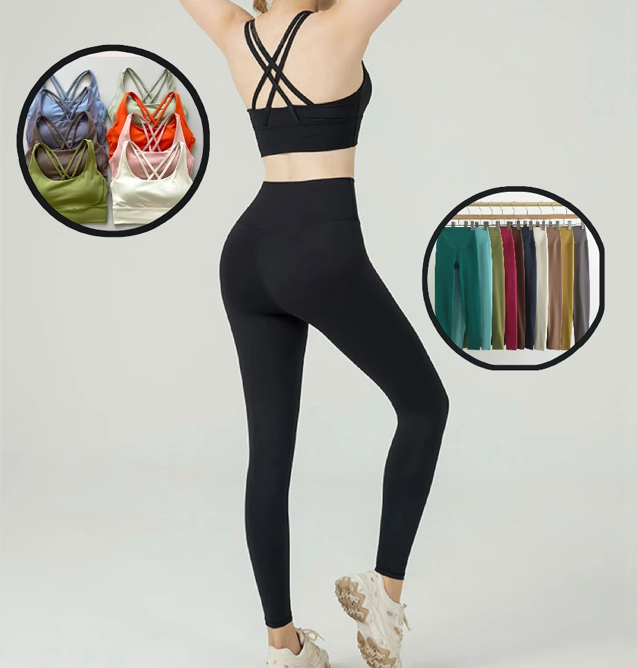 

Женский спортивный комплект из двух предметов для йоги, спортивный бюстгальтер с перекрещивающейся спиной и высокой талией, леггинсы с контролем живота, тренировочный костюм Naked Sensation