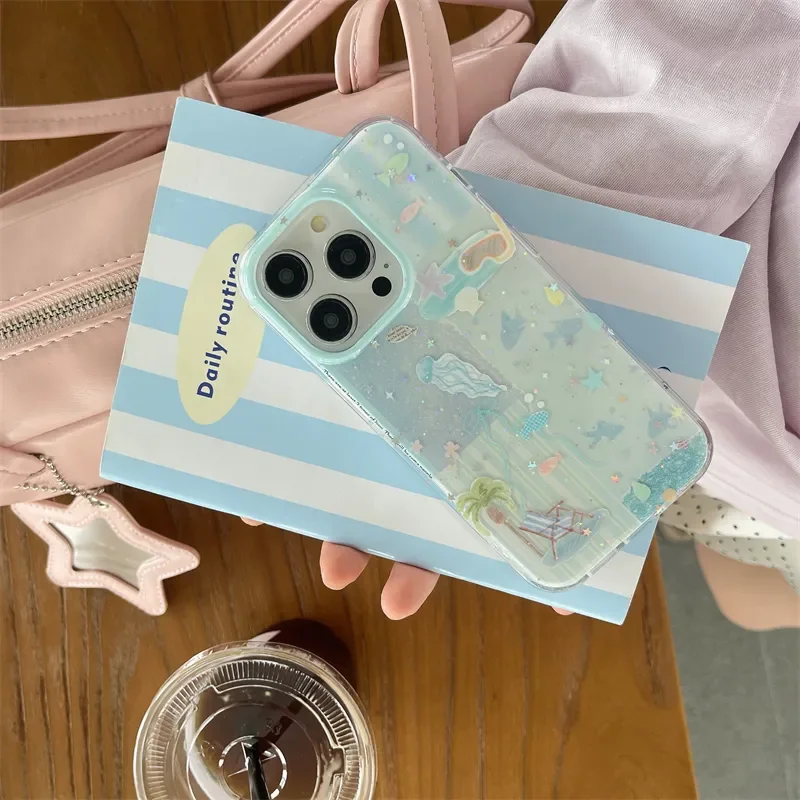 Coleção de camada dupla emenda praia pintura a tinta caso de telefone para iphone 17 ar 16 15 14 pro max anti risco ins y2k menina