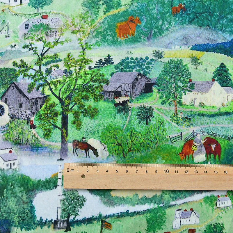 Granny Moses Oil Painting Fabric Pure Cotton DIY Handmade Soft for Sewing by Half Meter