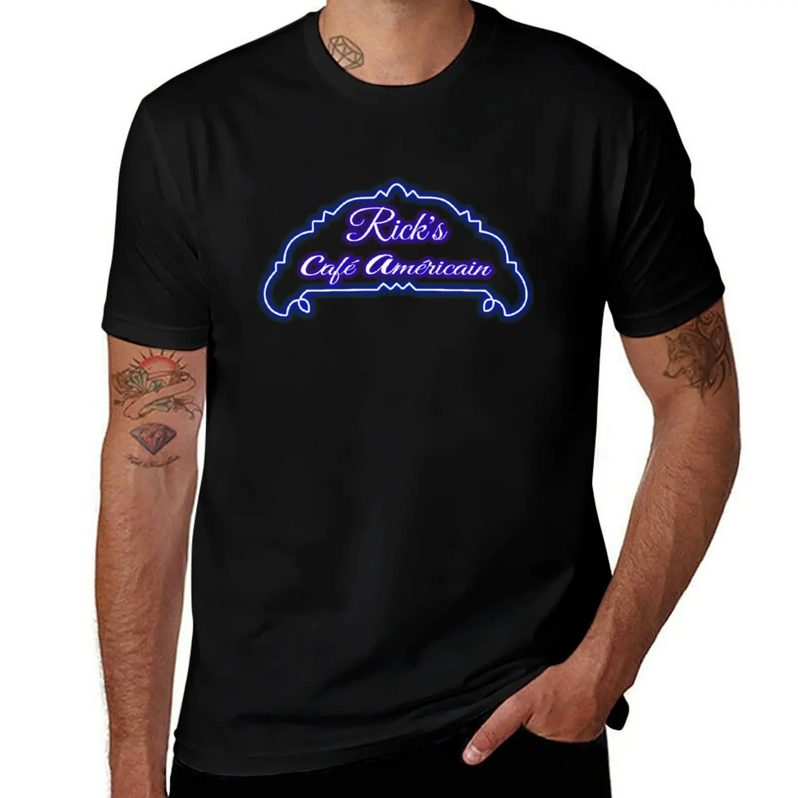 Ricks Cafe Americain neon sign T-Shirt Holiday Vacation Tee Shirt T-Shirt
