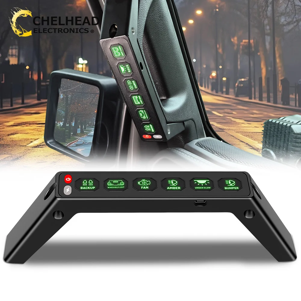 Panel de interruptor de manija de agarre de 6 entradas, controlador de luz Led, caja de interruptores inalámbrica para Jeep Wrangler JL 2018-2026, no para Rubicon