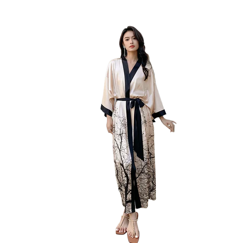 

Satin Chiffon Pajamas Women's Smooth Soft Robes 2026 Summer Large Size Ice Silk Light Luxury Nightgown Bathrobe Cool Loungewear