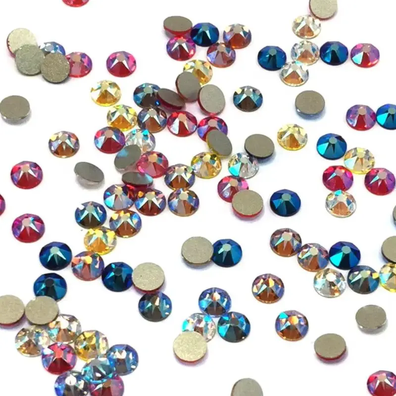 14400pcs Set 8 Big 8 Small Non-Hotfix Flatback Rhinestones Neon Electric Color Brillent Crystal Strass for Garment Decoration