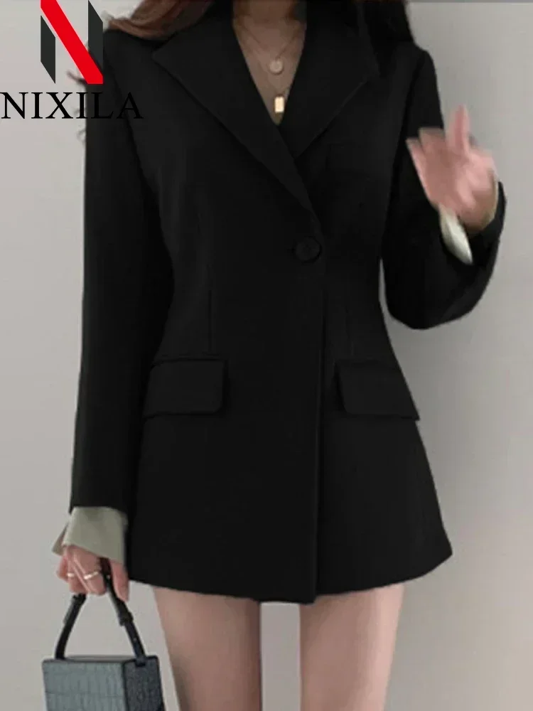 New Spring Autumn Long Style Blazer for Women Outerwears Korean Fashion Office Lady Coats Loose Elegant Women\'s Jacket Clothing