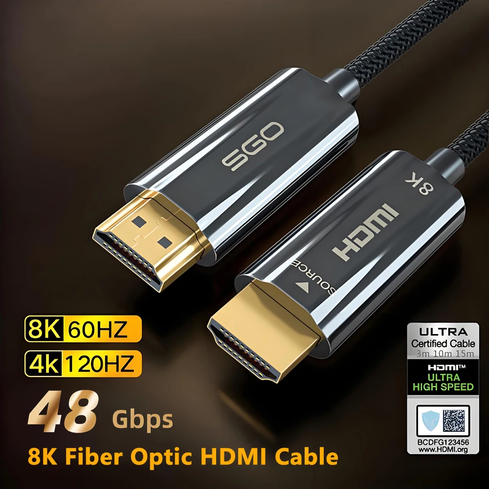8K HDMI Fiber Optic Cable Unidirectional 48Gbps Ultra High-Speed Slim HDMI Braided Cord 8K@60Hz 4K@120Hz Dynamic HDR eARC 3D