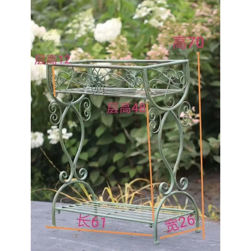 Retro Wrought Iron Double Layer Flower Trough Planter, 2 Colors Optional, Outdoor Indoor Garden Balcony Plant Pot Rack