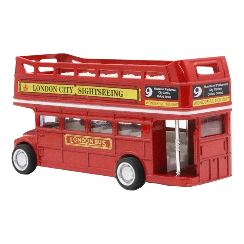 Britischer Vintage-Doppeldeckerbus aus Metall, 1 Stück, zurückziehbares Simulationsspielzeugauto 1:64, antikes Druckguss-Modellspielzeug für Kinder