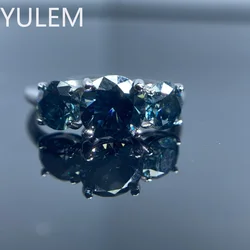 YULEM 925 Sterling Silver Total 2CT Grey/Gray Moissanite Diamond Ring for Women Wedding Engagement Jewelry Pass Diamond Selector