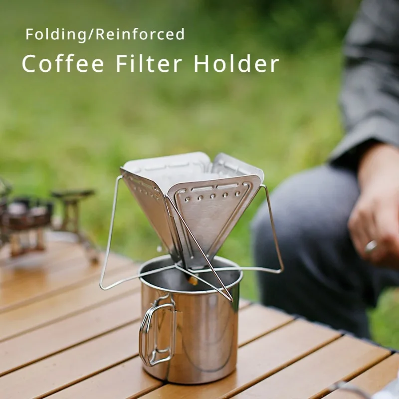 1pc Outdoor Camping Hand Brewed Coffee Filter Folding Funnel with Holder Portable Camping Stainless Steel Filter Mug Dripper