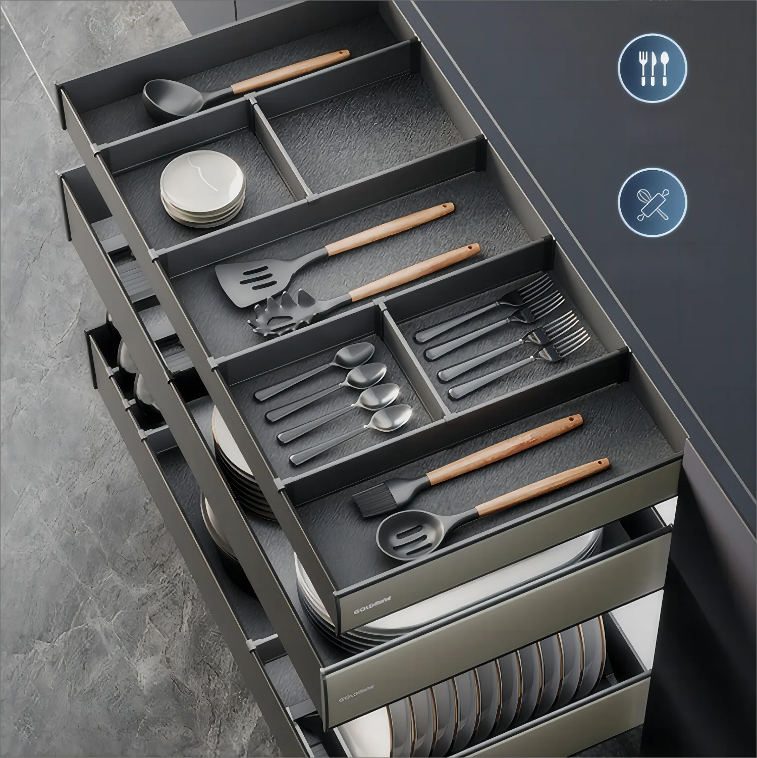 

3 Tier Pull Out Aluminum Cabinet Drawer Runners DIY Kitchen Drawer Baskets Bowl Chopsticks Soft Close Slides Waterproof