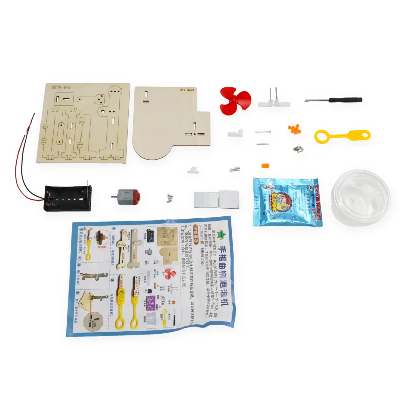 1pcs Wooden Bubble Machine Science Kit Hand Crank DIY Educational Toy Physics Learning Stem Project Birthday Gift for Kids DIY