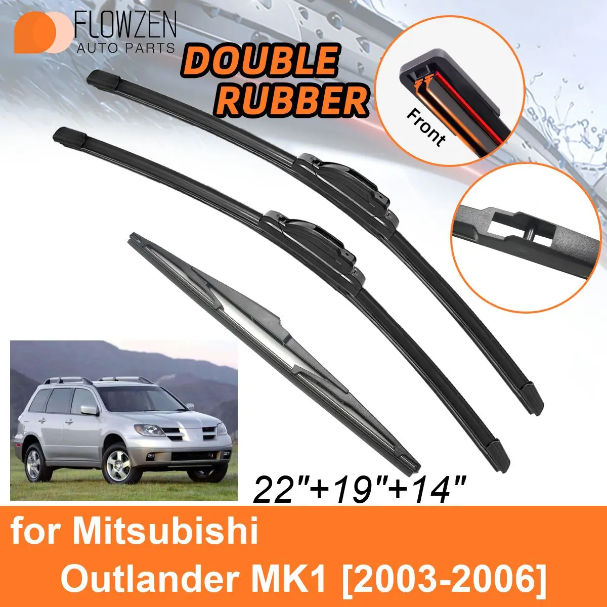 

Двойные резиновые автомобильные дворники для Mitsubishi Outlander MK1 2003-2006, аксессуары для передних и задних дворников 2003 2004 2005 2006