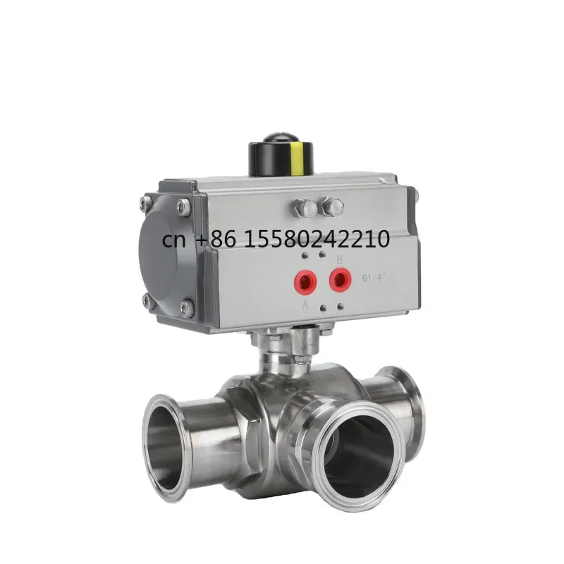 2026 hot for Customizable OEM 316L Stainless Steel Tri Clamp Pneumatic Actuated L Type Three Way Ball Valve 3in Water Oil