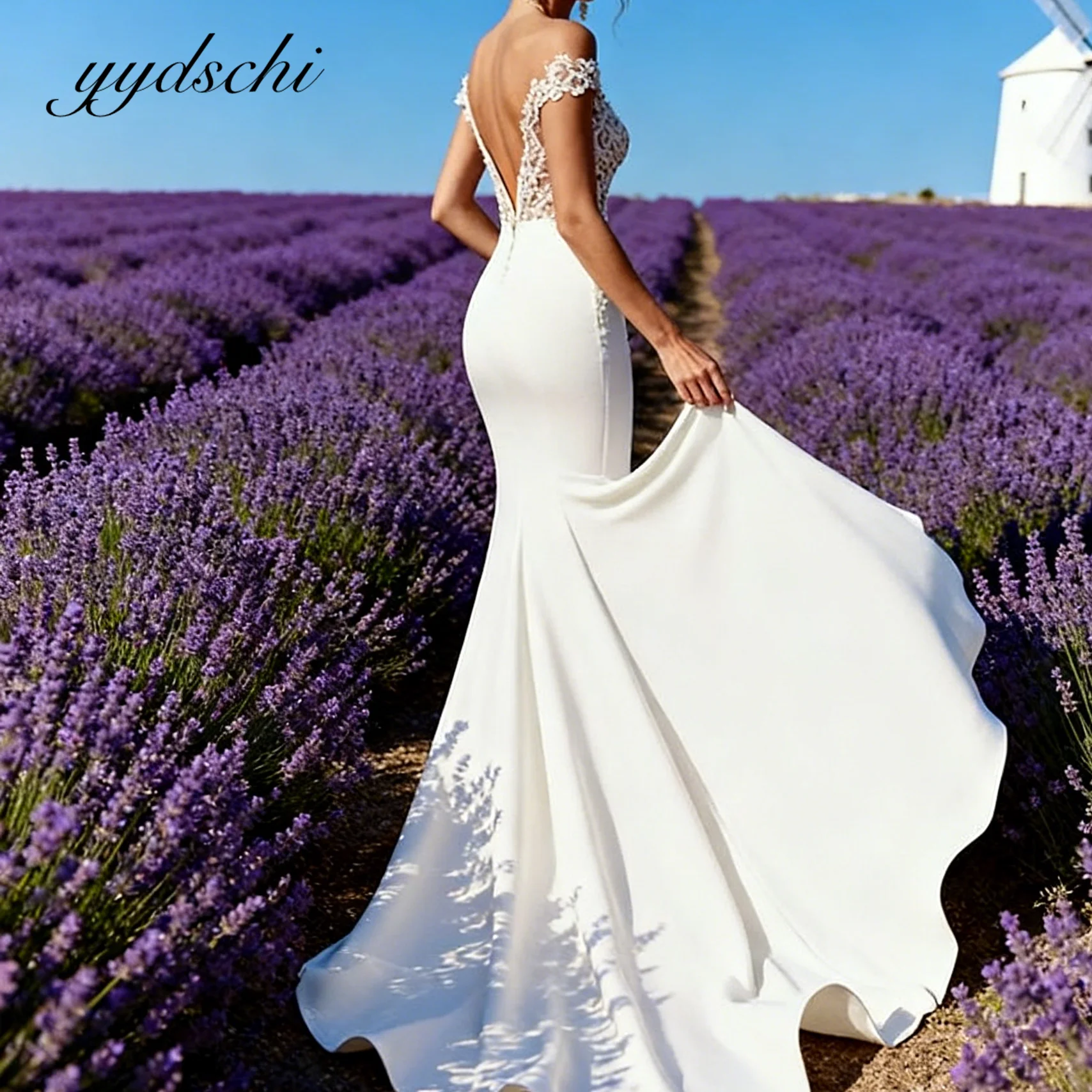 فستان زفاف حورية البحر مزين بالدانتيل على شكل قلب مخصص 2025 بدون أكمام بدون ظهر سويب تراين تول زي العرائس للنساء