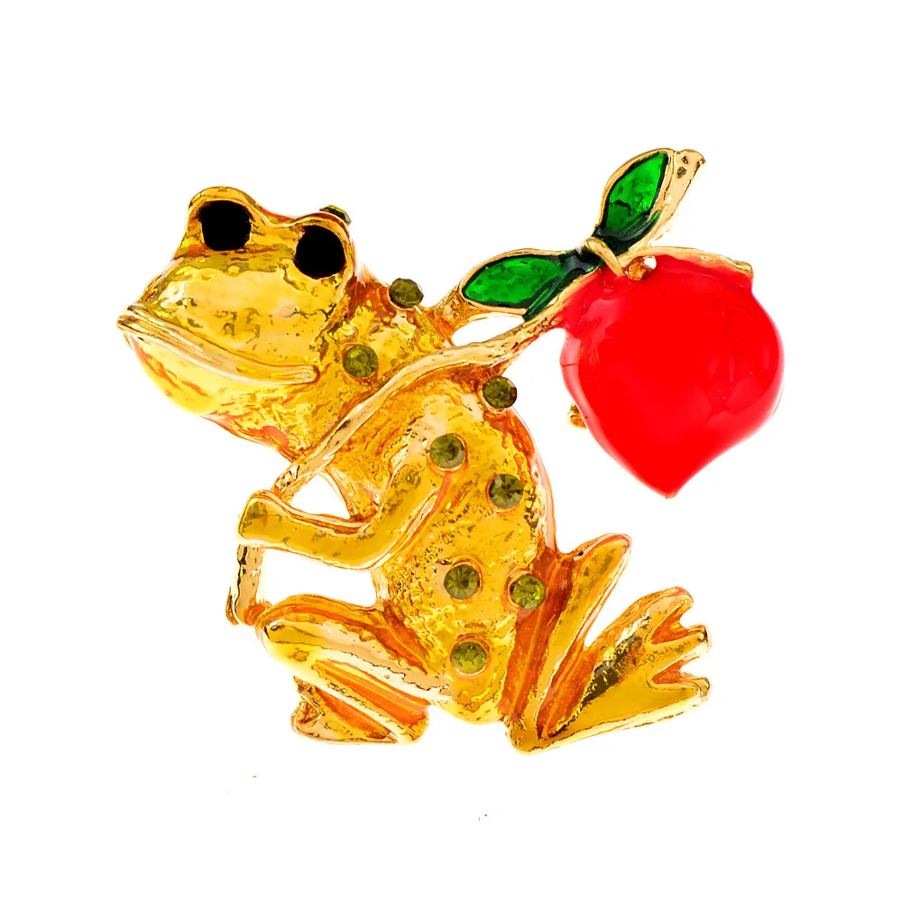 CINDY XIANG Toad With Luggage Brooch Frog Pin Cute Animal Jewelry 2 Colors Avaiable Enamel Rhinestone Alloy Material